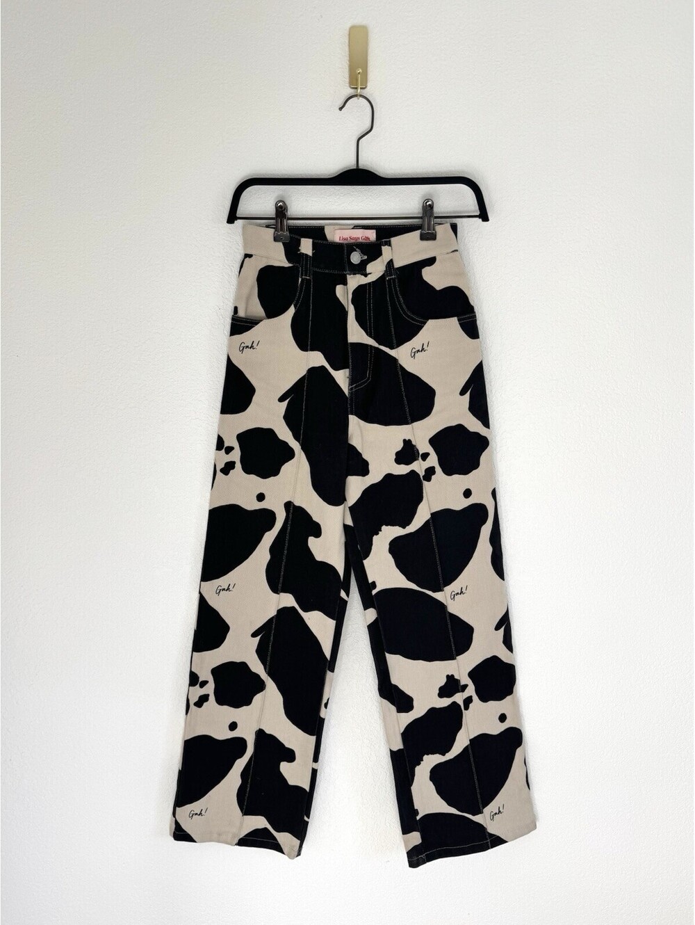Lisa Says Gah Black and Cream Cow Print Wide Leg Jeans - Picture 3 of 8